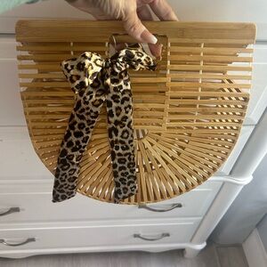 Bamboo Handbag with Leopard Print Bow